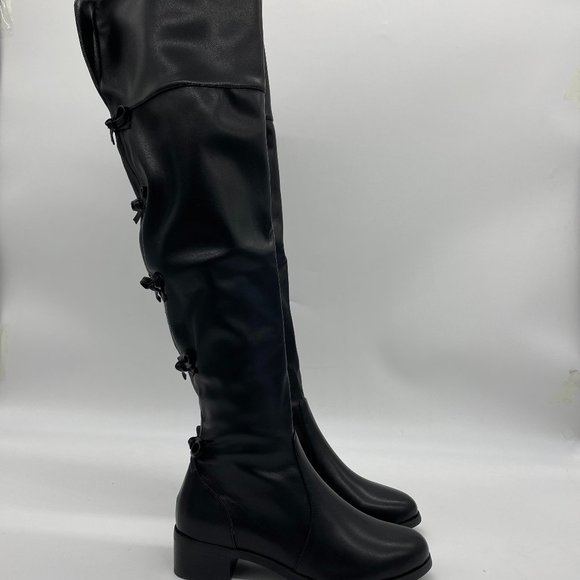 Black Over The Knee Boot Lace Up Side Zipper Boot - Picture 4 of 13
